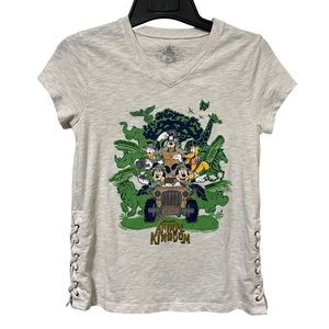 Disney's Animal Kingdom Girls Safari Shirt w 3D Palm Trees & Lace Up Detailing